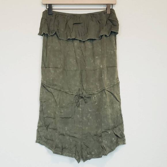 Chaser Washed Green Heirloom Ruffle Romper Strapless Size Medium - Picture 2 of 7